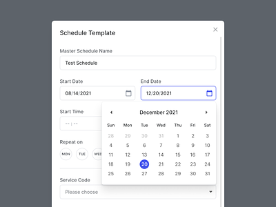 🧩 Schedule Modal animation calendar clean ui date design system modal modal box motion graphics mp4 overlay popup repeat schedule save schedule template thread ui ux visual system
