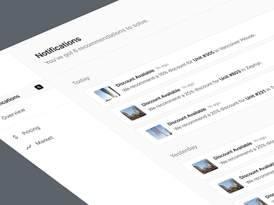 Property Management - Recommendations action table app branding clean dashboard design light mode list view message navigation notifications notify product design property management search sidebar timeline ui user interface ux