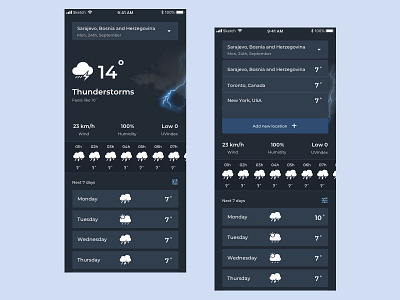 Weather app app clean dark icons ios mobile ui ui ux weather weather app