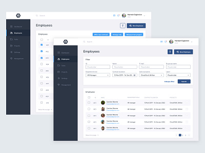 Employee page - List and filters app clean cms dashboard employee filter filtering filters table ui ui ux uidesign webapps