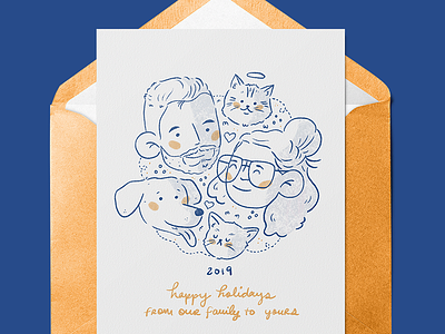 2019 Holiday Card Illustration card cat couple dog envelope family holiday illustration