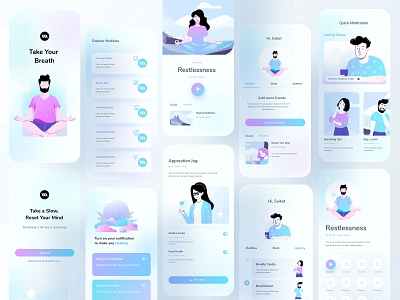 Mental Health Application application color design header healing hybrid illustration illustrations ios meditation mental health mobile app mobile app design mobile application typography ui uiux ux web website