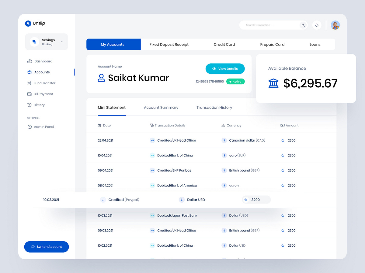 Online Banking Web App by Saikat Kumar for unflip on Dribbble