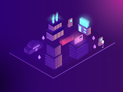 Isometric Illustration analysis building center dark data graient illustration illustrations isometric night office