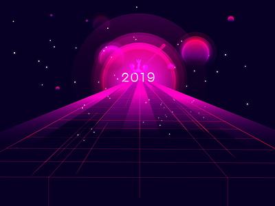 New Year 2019 branding color contrast design happy header illustration illustrations new newyear newyears planet planet earth sky ui vector web website