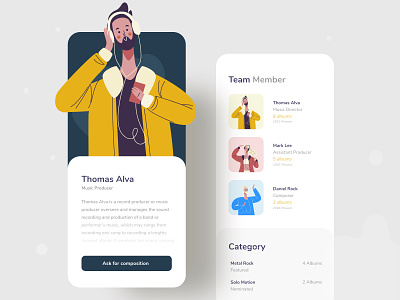 music composer application album application character color composer design header illustration illustrations ios live mobile music research typography ui ux uxui web website