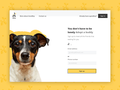 Sign up screen - GoodBoy site daily ui dailyui dailyuichallenge design dog sign up signup ui ui design uidesign web yellow