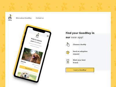 GoodBoy app landing page daily ui dailyui dailyuichallenge design dog landing landing page landingpage ui ui design uidesign web yellow