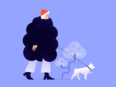 big coat, little dog