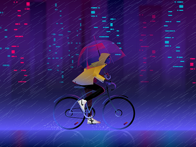 Make It Rain ☔️ bike blade runner city glow neon night nike persistence rain umbrella