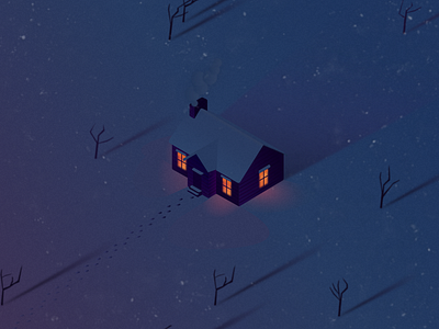 Bundles. cabin calm forest house isometric night snow warm winter