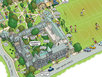 University College, University of Toronto advertising cartoon cartoon map college campus college map humorous illustration map promotion