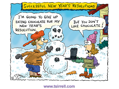 Successful New Year's Resolutions cartoon boy cartoon girl children chocolate new years resolutions snowman terry sirrell tsirrell winter