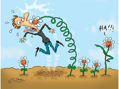 Spring is Springing! cartoon flowers happy spring! humorous illustration spring terry sirrell tsirrell