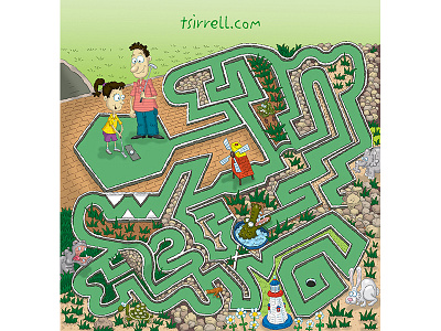 Father and Daughter Playing Mini Golf cartoon games humorous illustration illustration maze mini golf puzzles