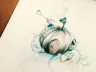 Tiny pumpkin house concept drawing house imaginary pencil pumpkin sketch
