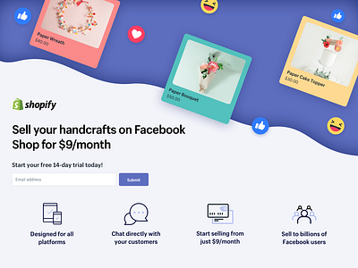 Sell Handcrafts On Facebook ecommerce emojis facebook landing page ui web design