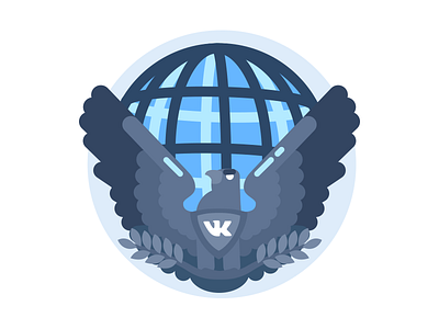 Eagle badge for VK badge blue eagle earth flat illustration simple vk