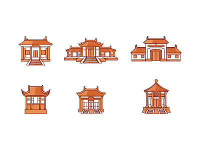 Chinese architecture culture design flat icon illustration style theme