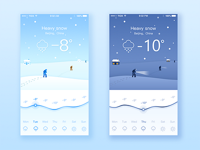 Wearther App app design flat illustration ios mobile snow ui wearther
