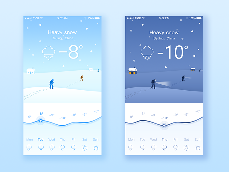 Wearther App ios design mobile illustration snow wearther flat app ui