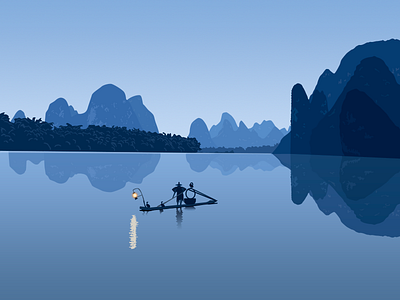 The Lijiang River in Guilin bamboo china cormorant fisherman forest illustration light mountain water