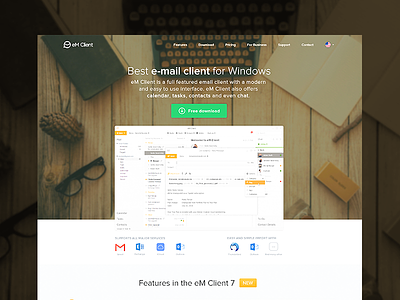 eM Client Redesign Concept clean flat landing page minimalistic product page simple ui ux visual design web webdesign