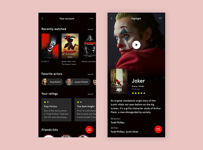 Movie application app dark mode dark ui design interface product design ui ux