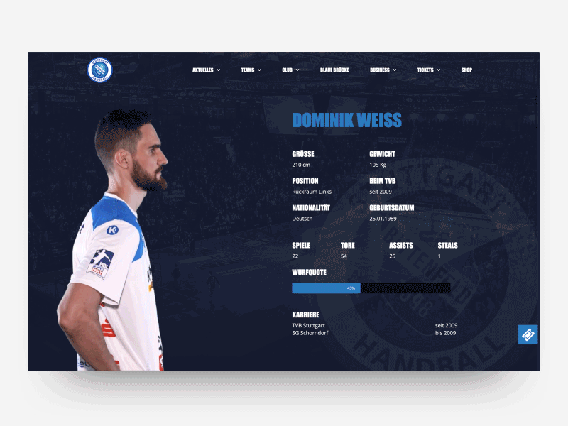 TVB Stuttgart - Players Intro handball introduction motion player sport uidesign ux video
