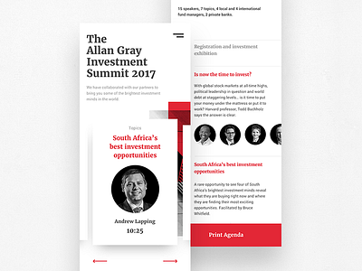 AllanGray Investment Summit app cards design finance investment mobile speakers summit ui ux web