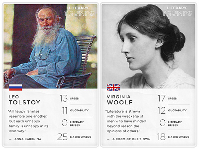 "Literary Trumps" Concept concept data mockup playing cards stats unbound