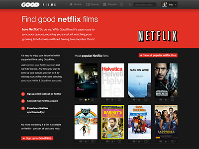 Goodfilms Netflix Landing Page cinema films goodfilms integration modular movies netflix redesign web design