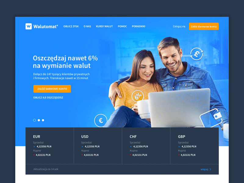 Walutomat - currency exchange website currency design ui usability ux website