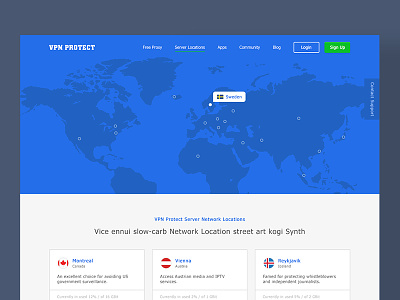 VPN Server Locations blue country locations maps network server user interface vpn web design