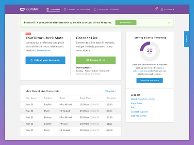 YourTutor - Student Dashboard dashboard panel student ui ux yourtutor