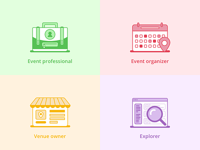 Icon designs for event platform design event explorer icon illustration line organizer platform professional vector venue