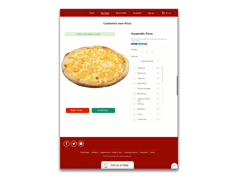 pizza ordering style customize design gif large mushroom pepperoni pizza ui website