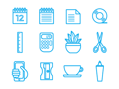 Office Desk Stuff blue design desk icon illustrator line office supplies vector work