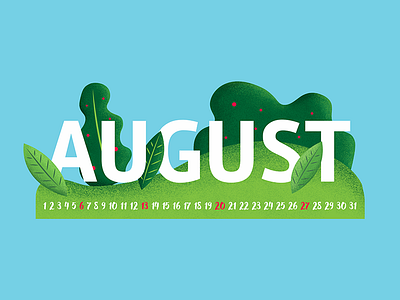 First version of August Calendar for Smashing Magazine august blue bush calendar green illustration leaves nature smashing magazine