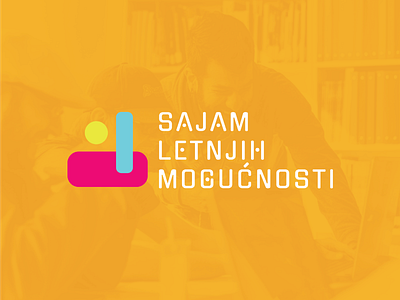 Sajam Letnjih Mogucnosti Logo blue business fair geometrical internship job logo logo design opportunity pink summer yellow