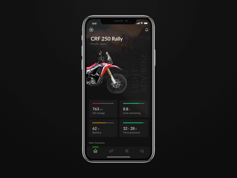 Homescreen for Saperide - Motorcycle Management App vietnam animation dark app motorcycle uidesign app ui appdesign ui