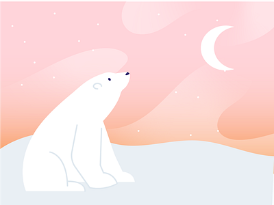 Mooning animals discover dusk illustration moon outdoors outside pink polar bear polarbear sky snow snowy sparkle winter
