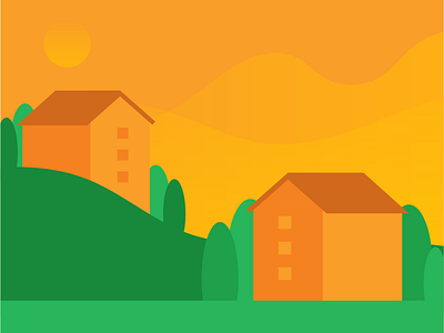 Dreaming of Summer Evenings city community dusk evening grass green home horizon houses illustration moonrise orange sky skype summer sunset trees view warm