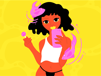 A Spicy Pisces black body candy digital illustration fish girl hair horoscope horoscopes illustration iphone lips lolipop pink pisces procreate procreate art selfie woman yellow