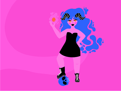 The Underworld is Pink blue boots demon devil digital art dress gem gemstone greek mythology hades hallloween horns pink pink hair procreate skull spooky spooky season underworld woman
