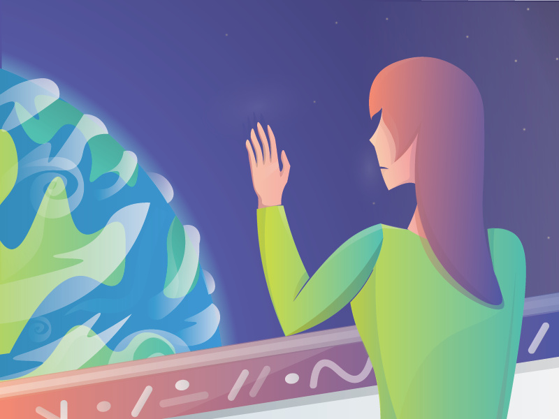 Care future star home universe land cloud sky window hand woman earth space