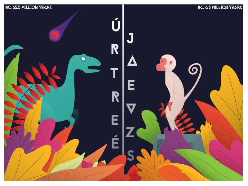Redesign design illustration rock colorful leaf leaves monkey dinosaur redesign