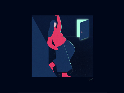 Exit door girl illustration light surreal waiting