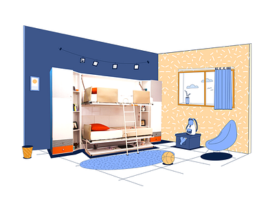 Child Room furniture illustration room space saving furniture