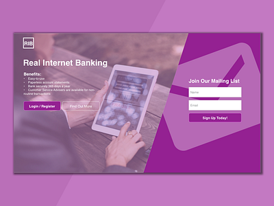 Internet Banking - Landing Page daily ui desktop internet banking mailing list sign up ui